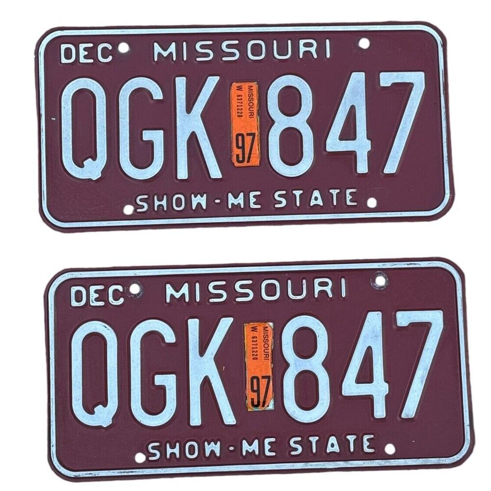 Missouri License Plate Show-Me State Dec 1997 Sticker Red White Automobile Tags
